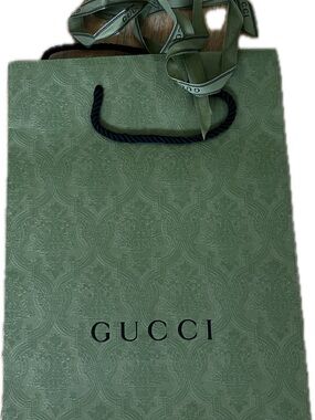 Gucci Sage Green Embossed Logo Shopping Bag